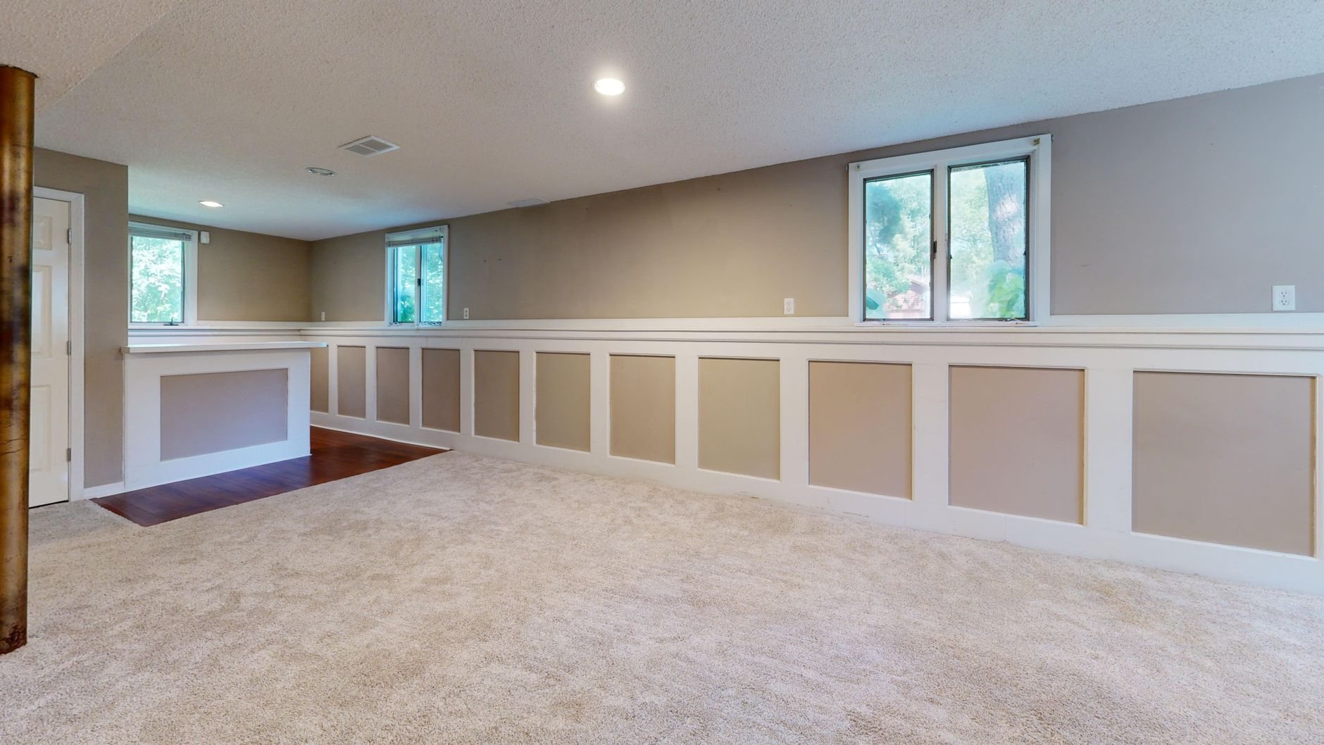 Bright finished basement with natural light, the most common project in Vineyard's post-2015 housing stock