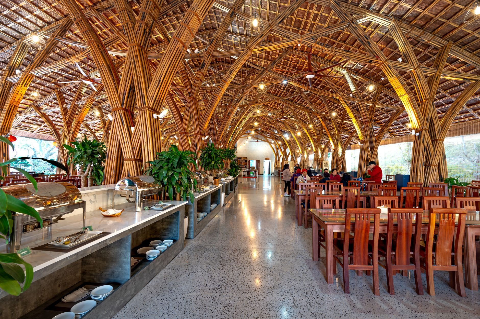Restaurant interior during build-out, with dining area framing and finishes underway