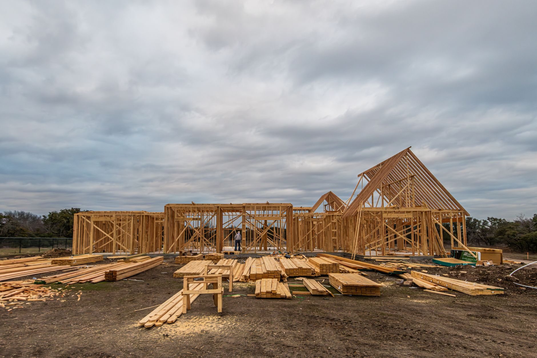 Wood framing going up on a small residential structure